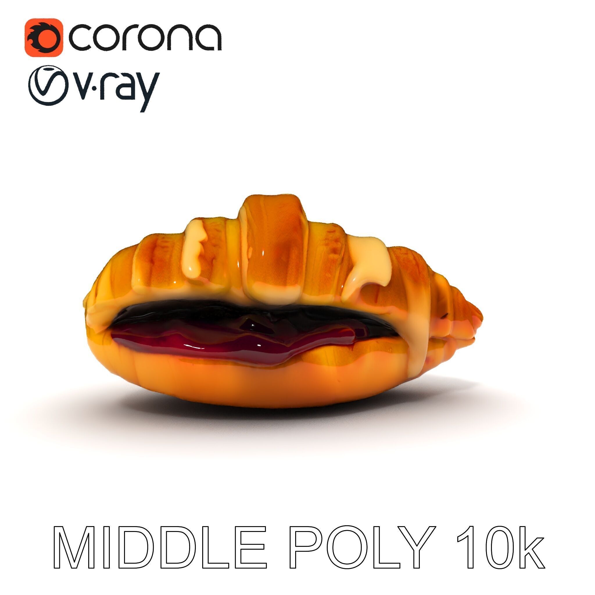 Delicious Croissant with Icing and Jam Model Pack Low-poly 3D model_9
