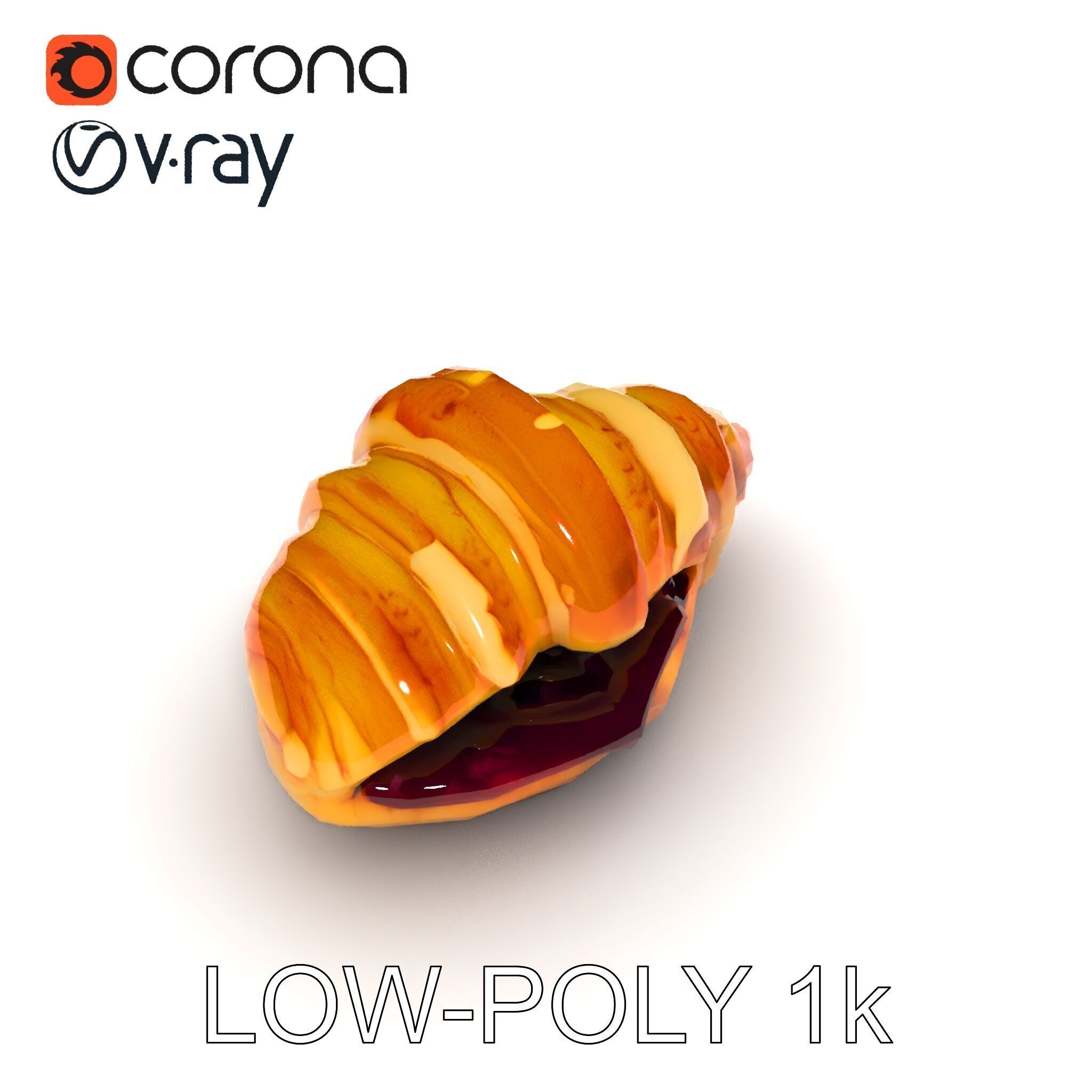 Delicious Croissant with Icing and Jam Model Pack Low-poly 3D model_10