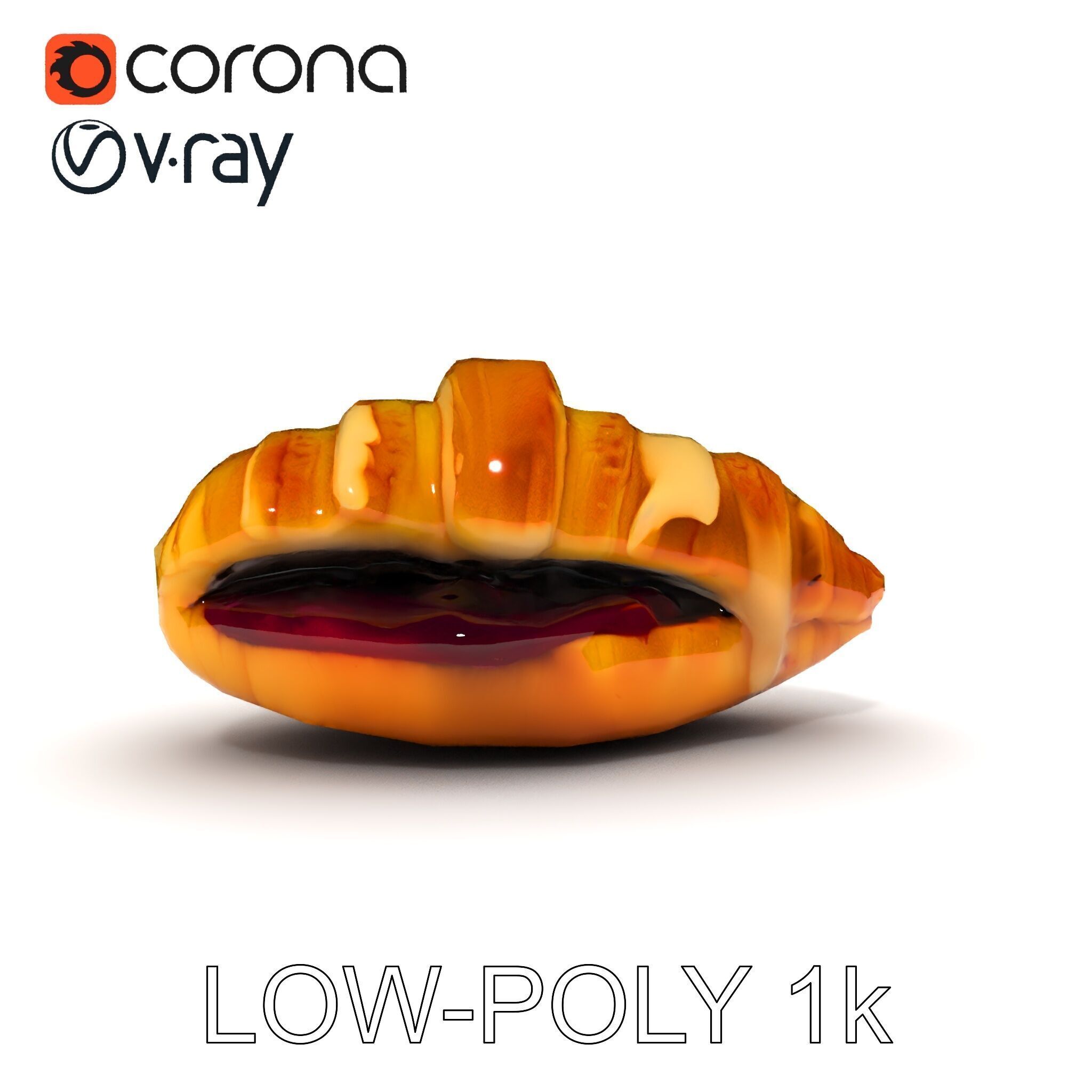 Delicious Croissant with Icing and Jam Model Pack Low-poly 3D model_31