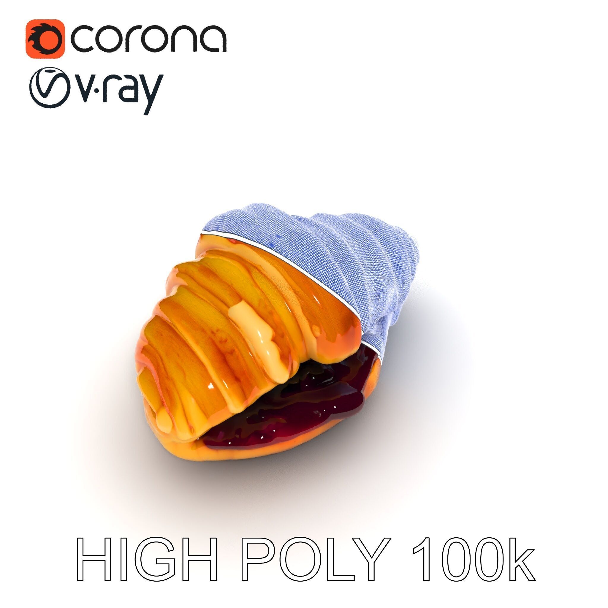 Delicious Croissant with Icing and Jam Model Pack Low-poly 3D model_8