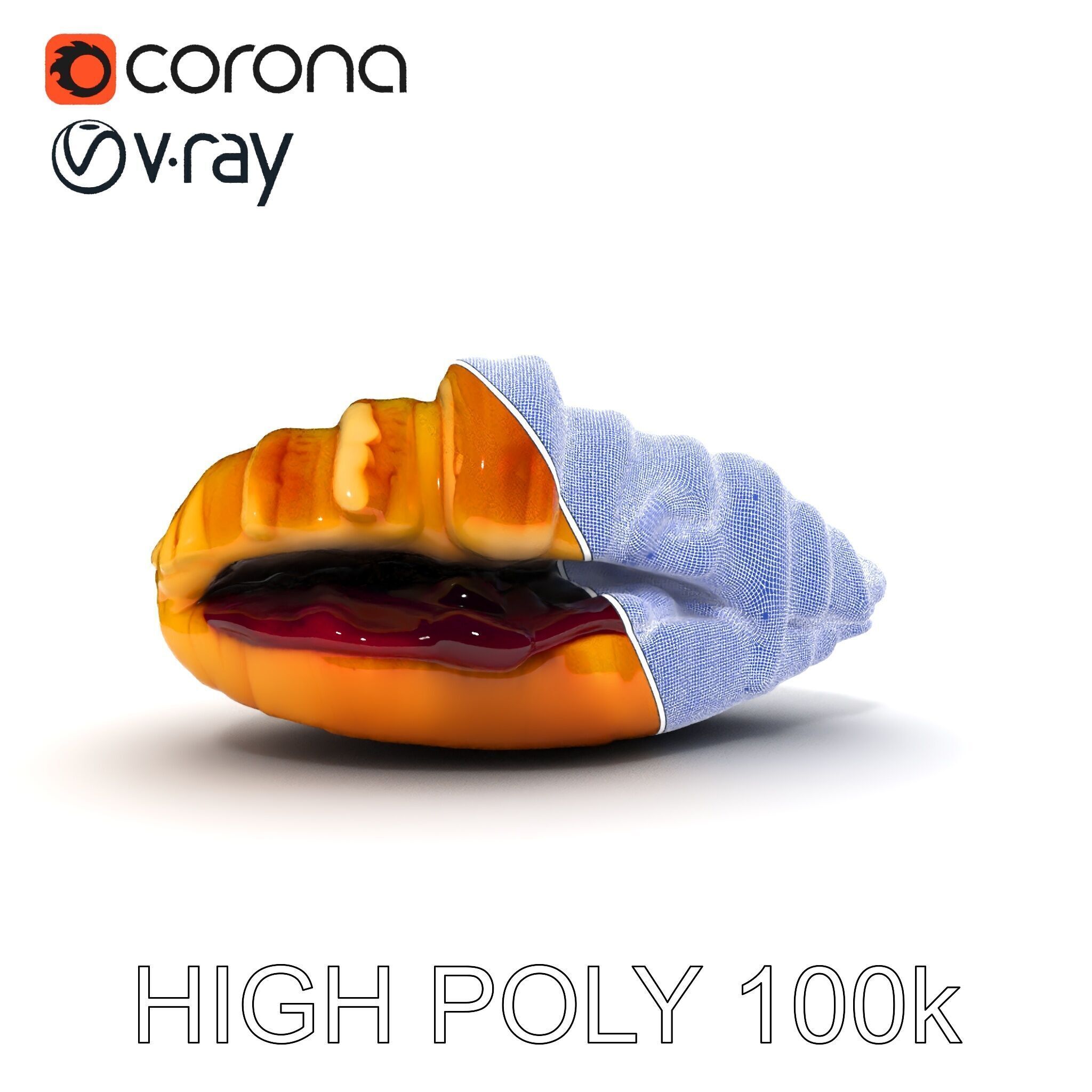 Delicious Croissant with Icing and Jam Model Pack Low-poly 3D model_21