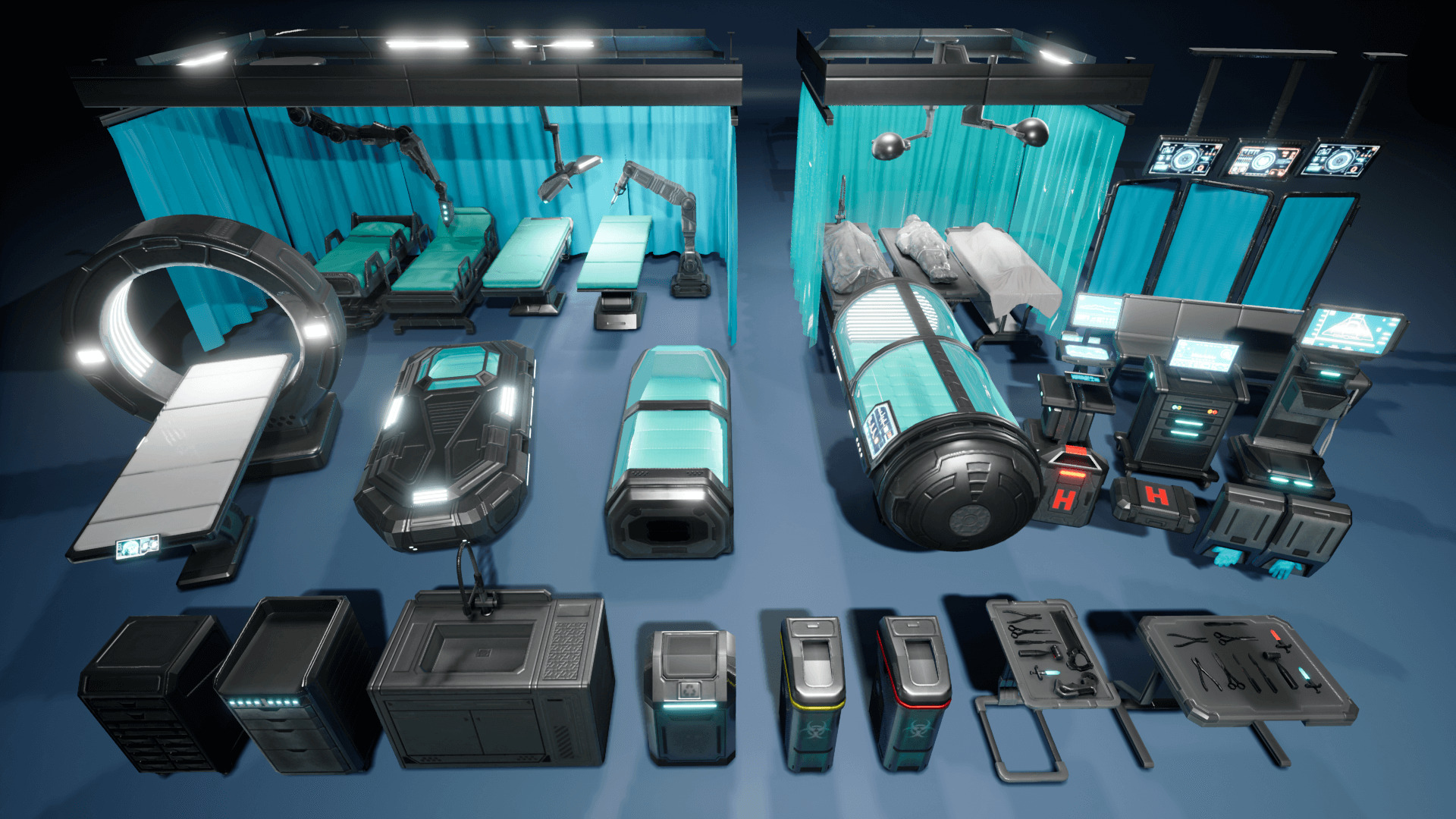 SciFi Hospital Room Props Low-poly 3D model_2