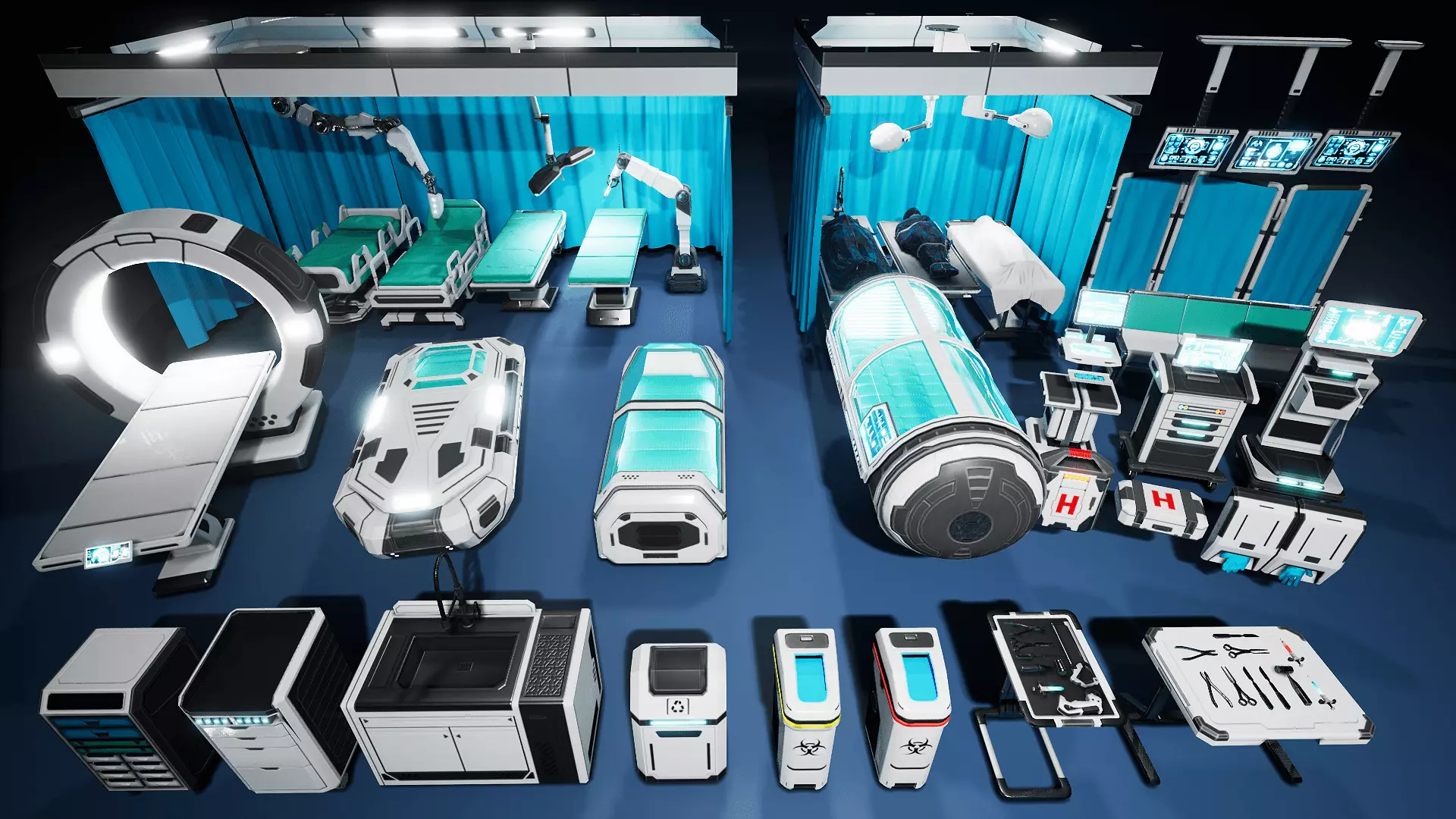 SciFi Hospital Room Props Low-poly 3D model_0