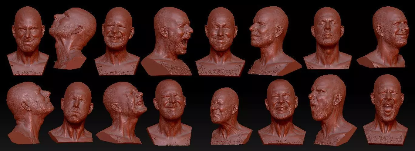 16 3D Scanned Heads with Facial Expressions 3D model_0
