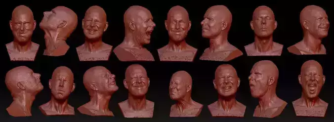 16 3D Scanned Heads with Facial Expressions 3D model