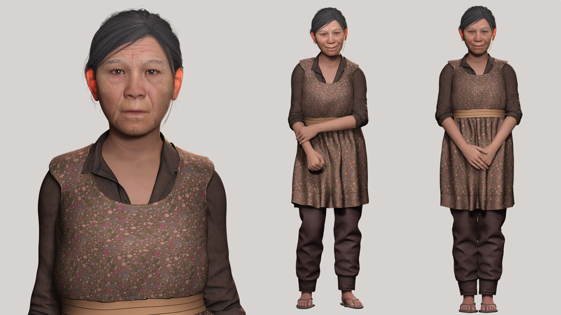 Realistic Elderly Woman 3D Model Game Ready Rigged Low-poly 3D model_7