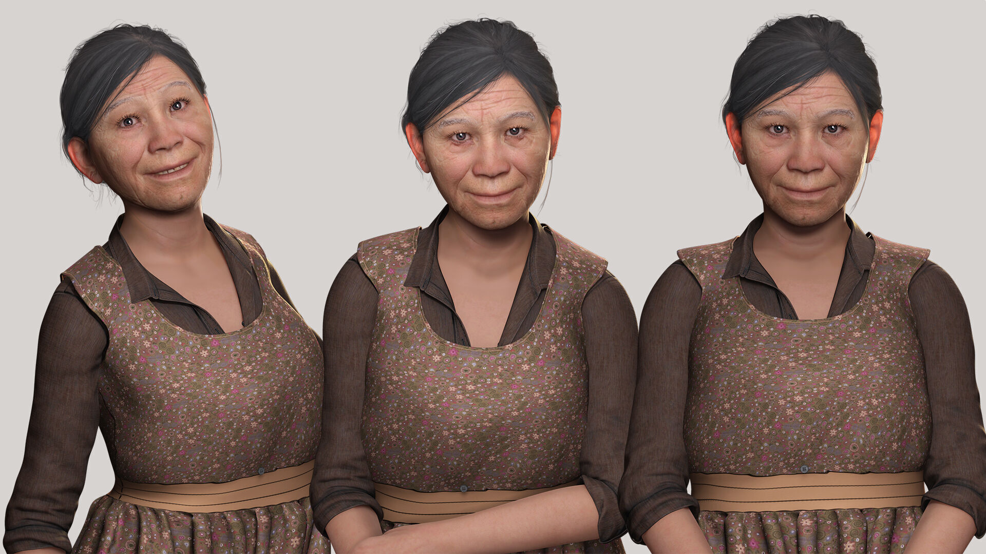 Realistic Elderly Woman 3D Model Game Ready Rigged Low-poly 3D model_10