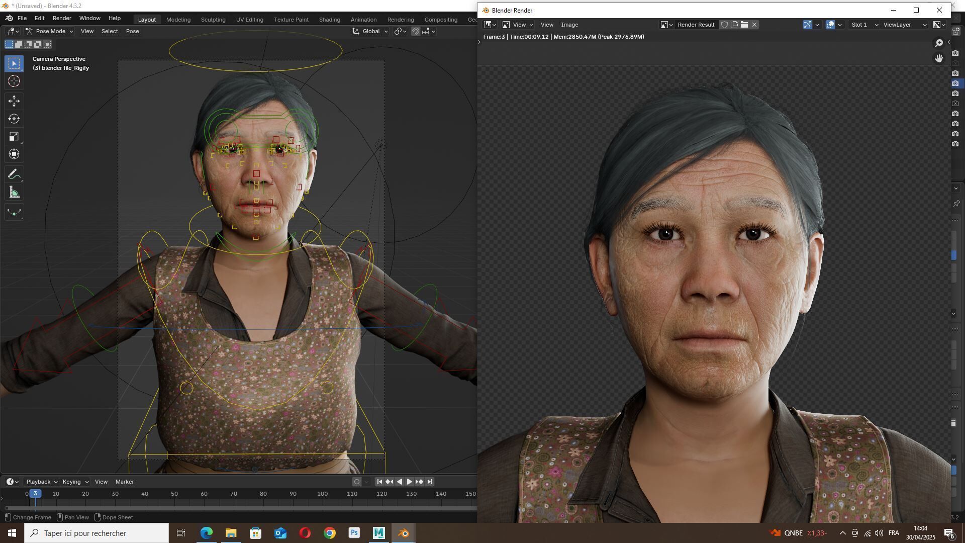 Realistic Elderly Woman 3D Model Game Ready Rigged Low-poly 3D model_22