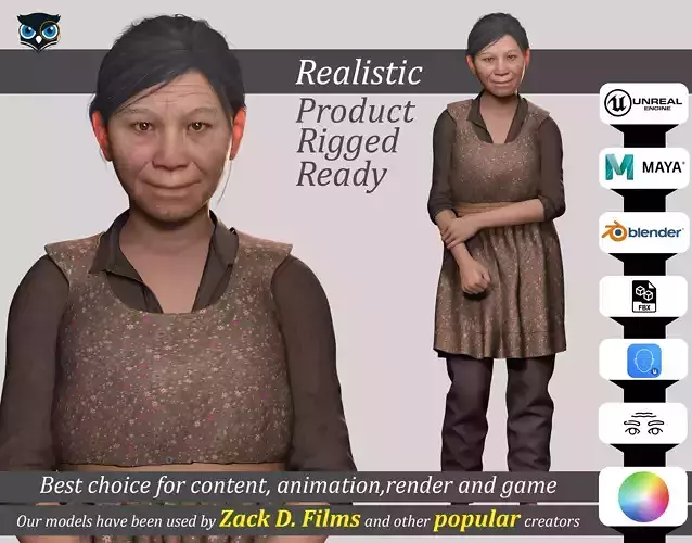 Realistic Elderly Woman 3D Model Game Ready Rigged Low-poly 3D model Realistic Elderly Woman 3D Model Game Ready Rigged Low-poly 3D model