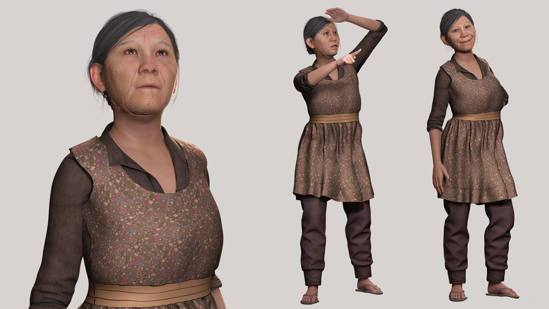 Realistic Elderly Woman 3D Model Game Ready Rigged Low-poly 3D model_8