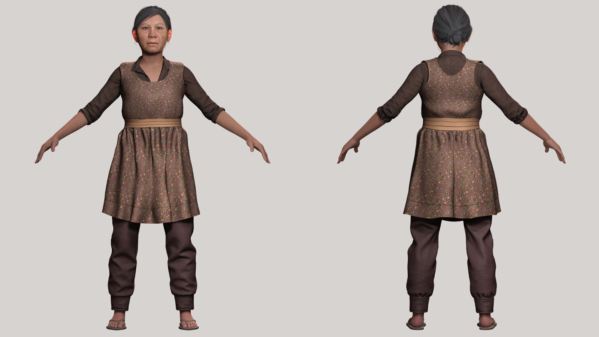 Realistic Elderly Woman 3D Model Game Ready Rigged Low-poly 3D model_2