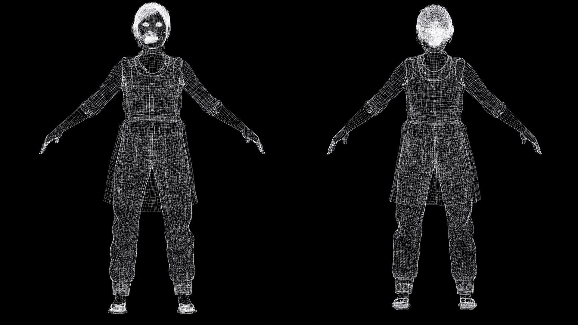 Realistic Elderly Woman 3D Model Game Ready Rigged Low-poly 3D model_4