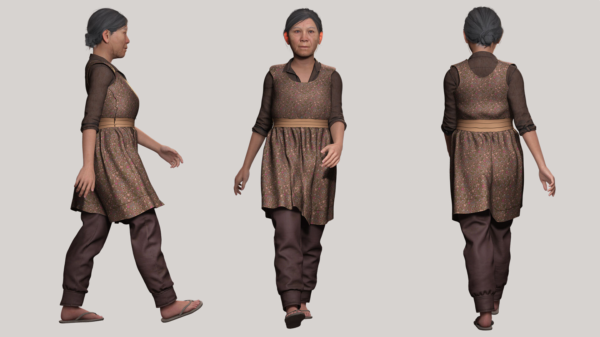 Realistic Elderly Woman 3D Model Game Ready Rigged Low-poly 3D model_3