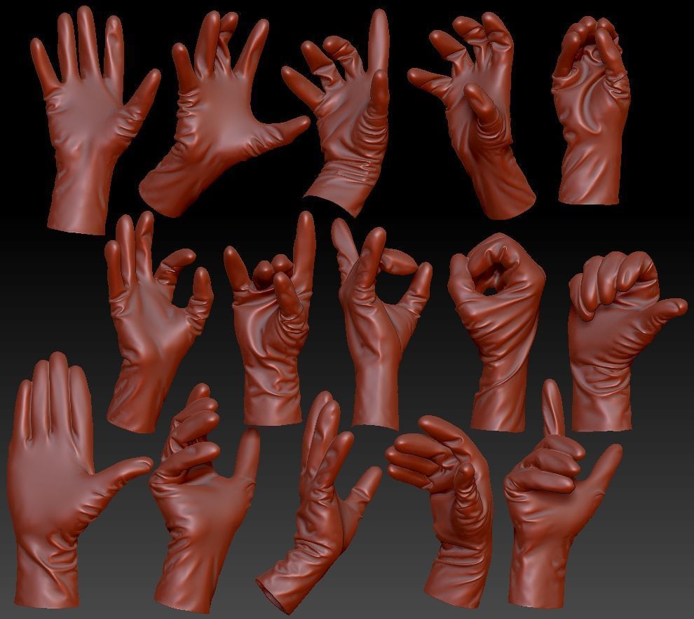 89 Scanned Hands Feet Gloves and Heads with Expression Animation 3D Model Collection_1