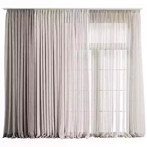 Layered Curtain Set for Large Windows 78 3D model