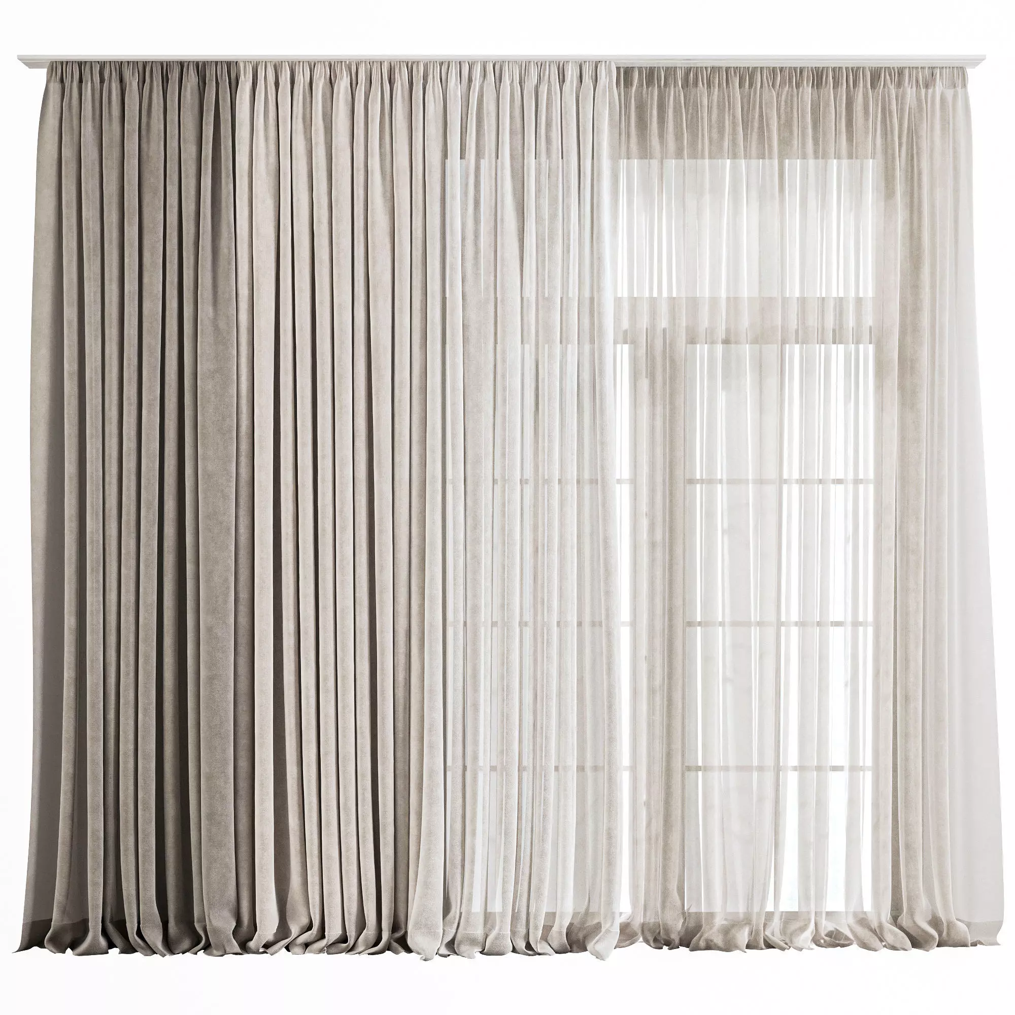 Layered Curtain Set for Large Windows 78 3D model