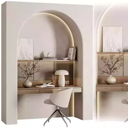 Curved Wall Minimalist Study Scandinavian Workspace Setup