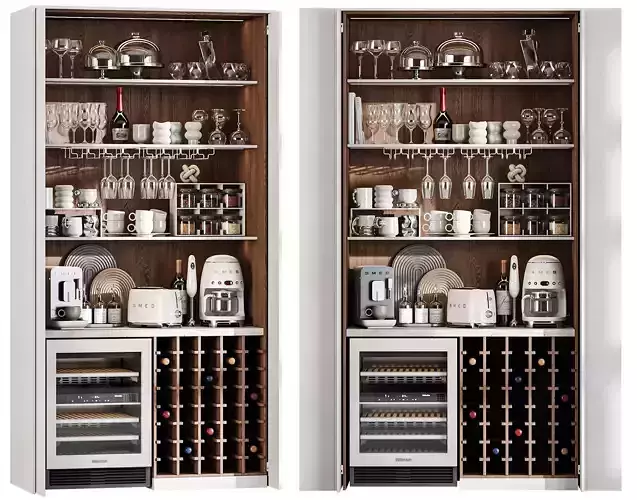Built in Hidden Coffee Bar Cabinet Modern Beverage Station