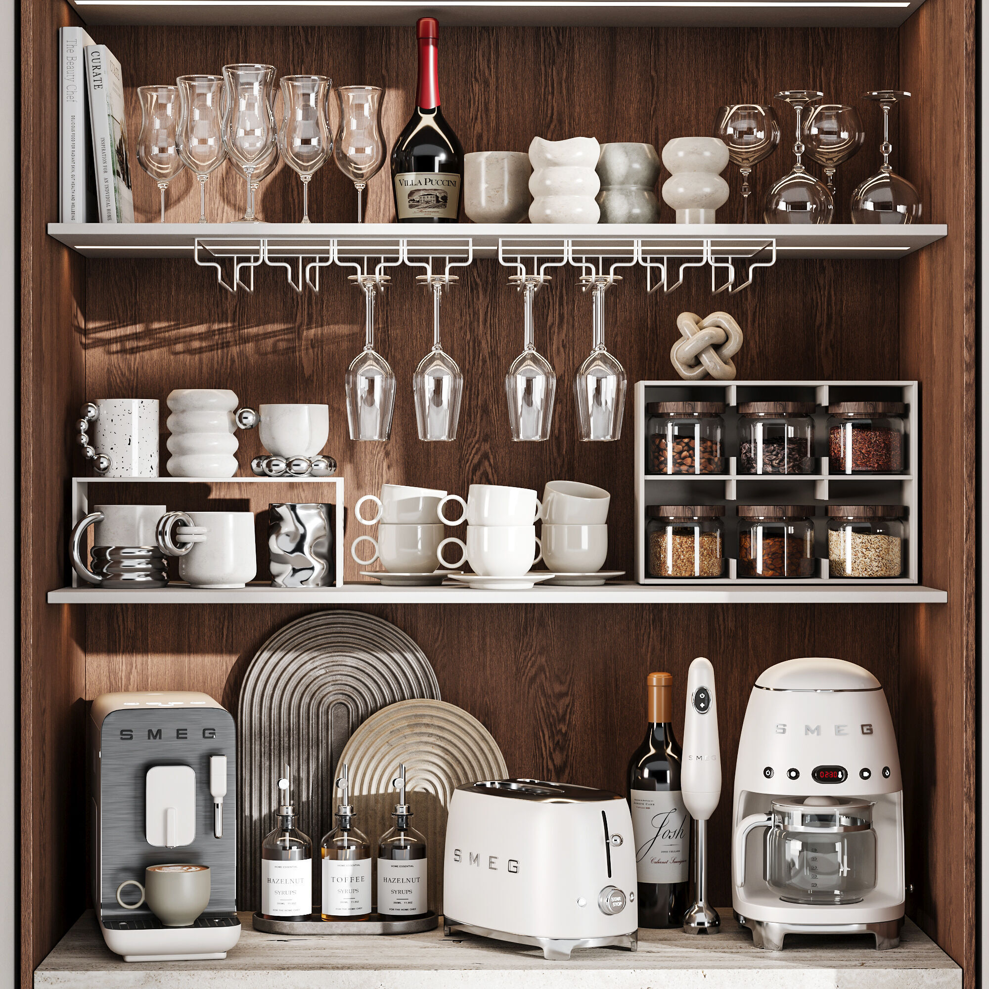 Built in Hidden Coffee Bar Cabinet Modern Beverage Station 3D model_3