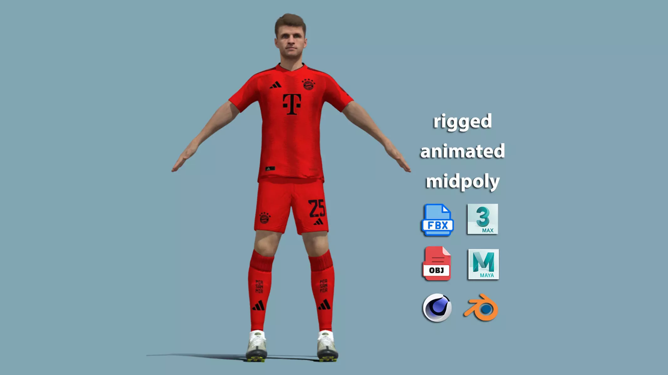 T-Pose Rigged Thomas Muller Bayern Munich 24-25 3D model_0