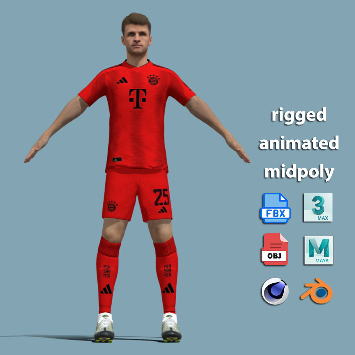 T-Pose Rigged Thomas Muller Bayern Munich 24-25 3D model_2