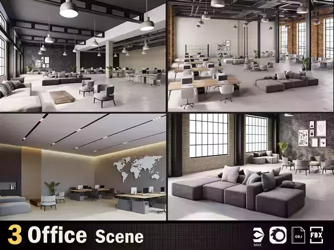 Interior office scene VOL 01 3D Model Collection