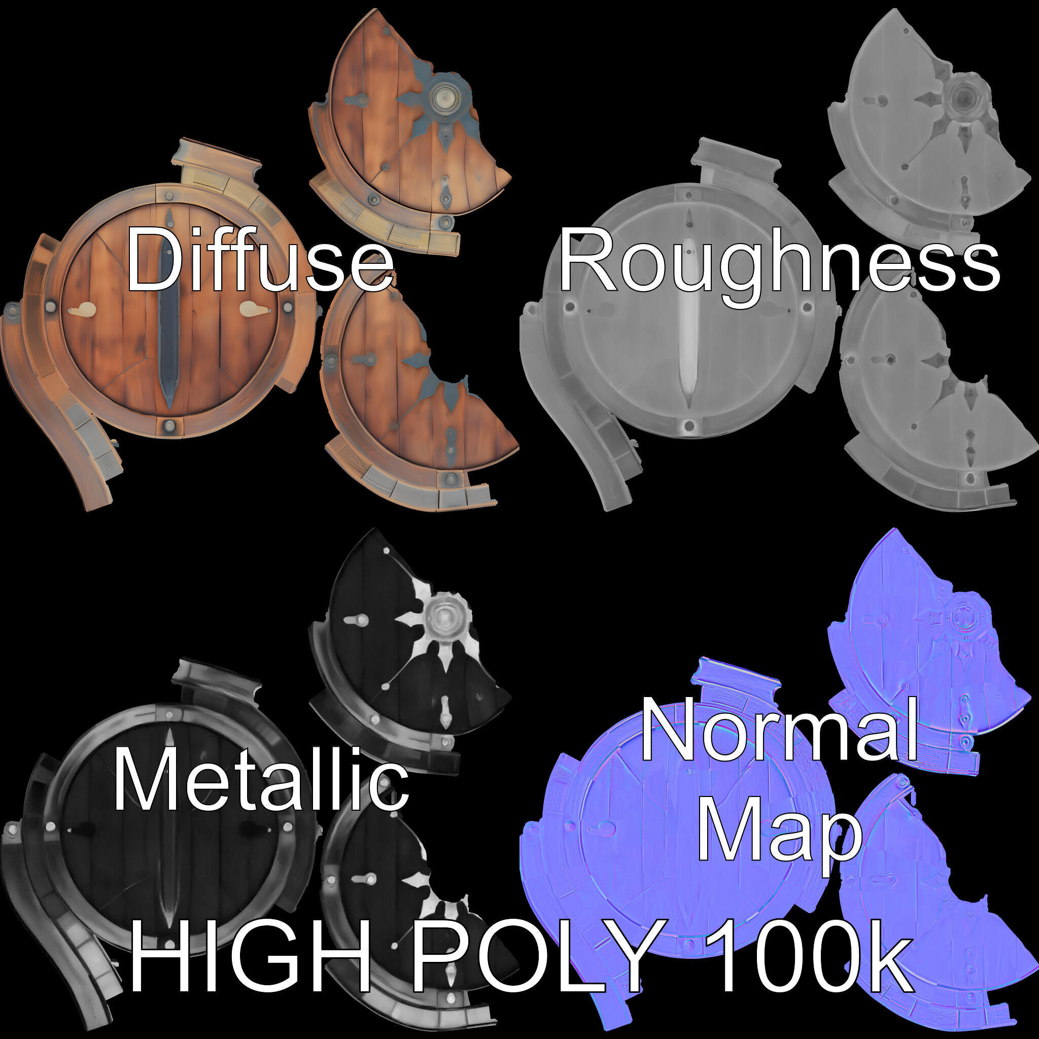 Medieval Round Shield Model Pack with Detailed Wood Texture Low-poly 3D model_2