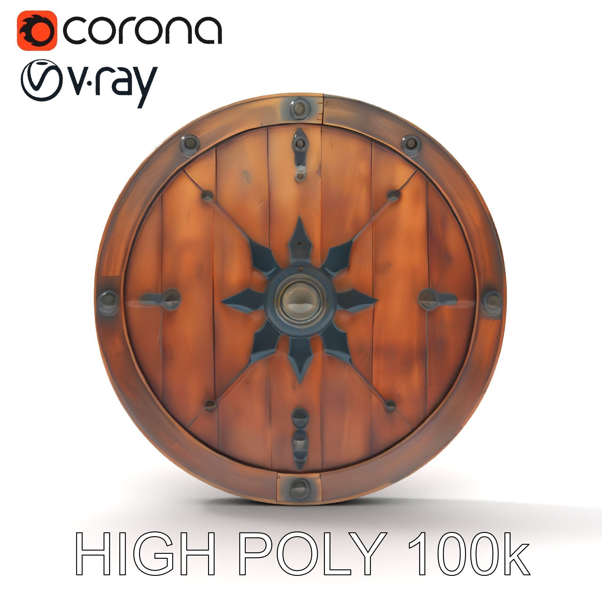 Medieval Round Shield Model Pack with Detailed Wood Texture Low-poly 3D model_32