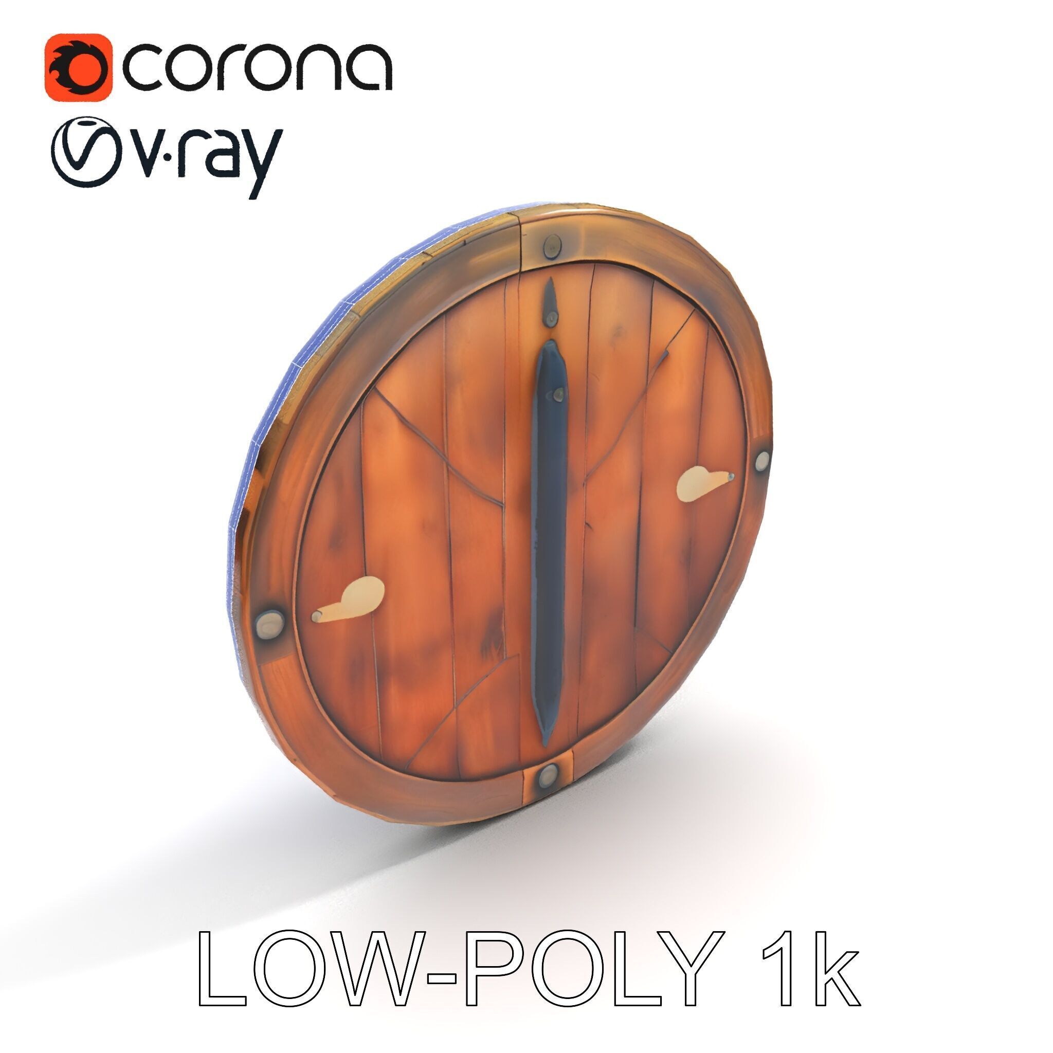 Medieval Round Shield Model Pack with Detailed Wood Texture Low-poly 3D model_7