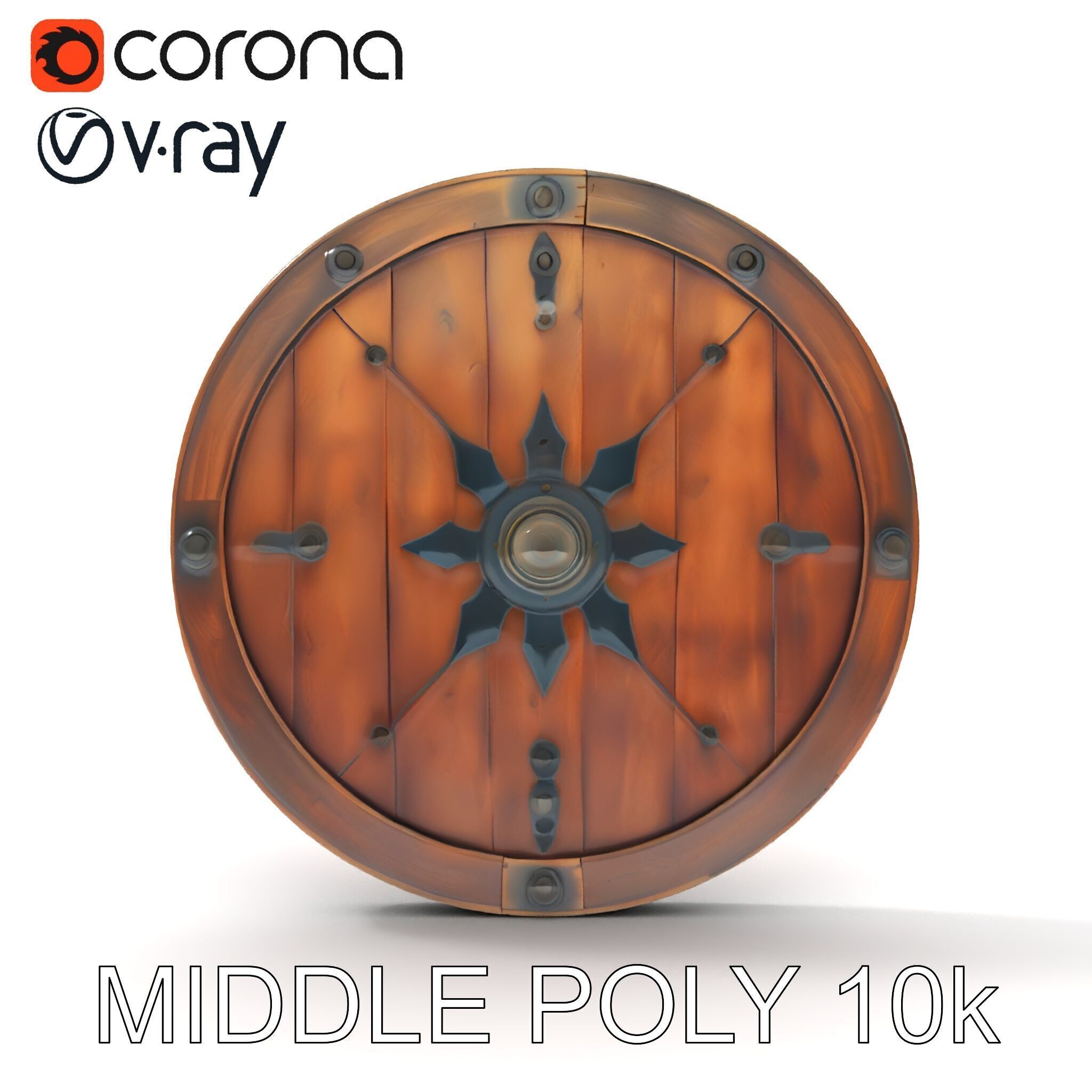Medieval Round Shield Model Pack with Detailed Wood Texture Low-poly 3D model_9