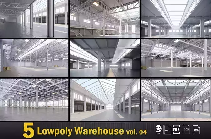 5 low poly interior warehouse Vol 04 3D Model Collection