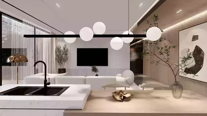  Living Room kitchen  Lumion 11 Scene Plus Sketch up File 