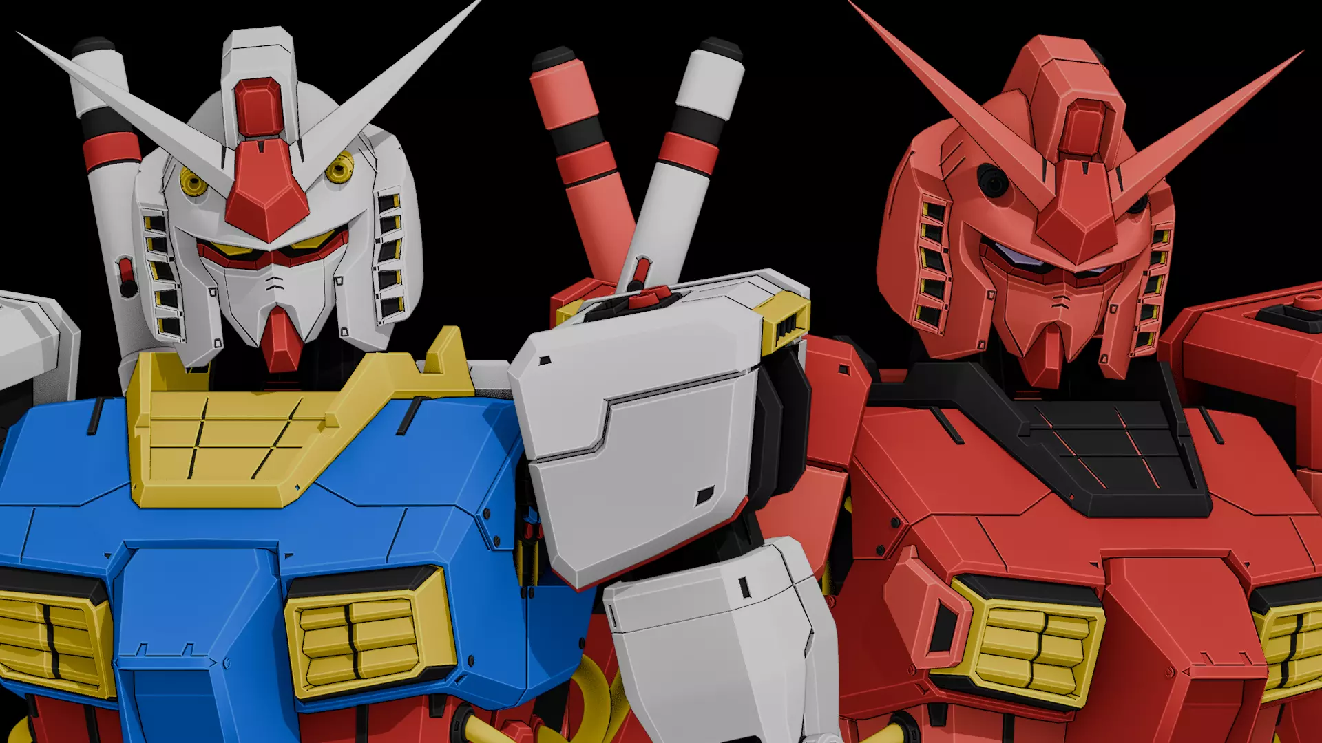 Gundam RX-78 and Red RX-78 Free low-poly 3D model