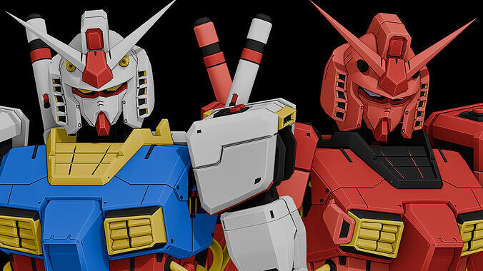 Gundam RX-78 and Red RX-78 Free low-poly 3D model