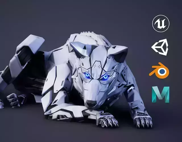 Robot Wolf Low-poly 3D model