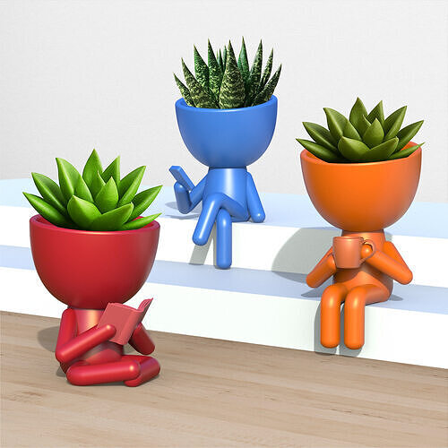 Human Planter Set   Plant Buddy Pot   Robert Planter   3D print model