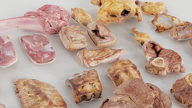 36 Meat and Chicken Raw and Cooked Low-poly 3D model 4