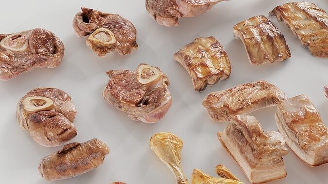 36 Meat and Chicken Raw and Cooked Low-poly 3D model 3