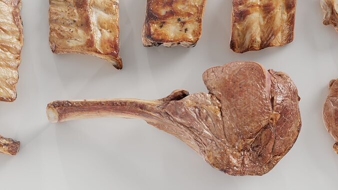 36 Meat and Chicken Raw and Cooked Low-poly 3D model 7