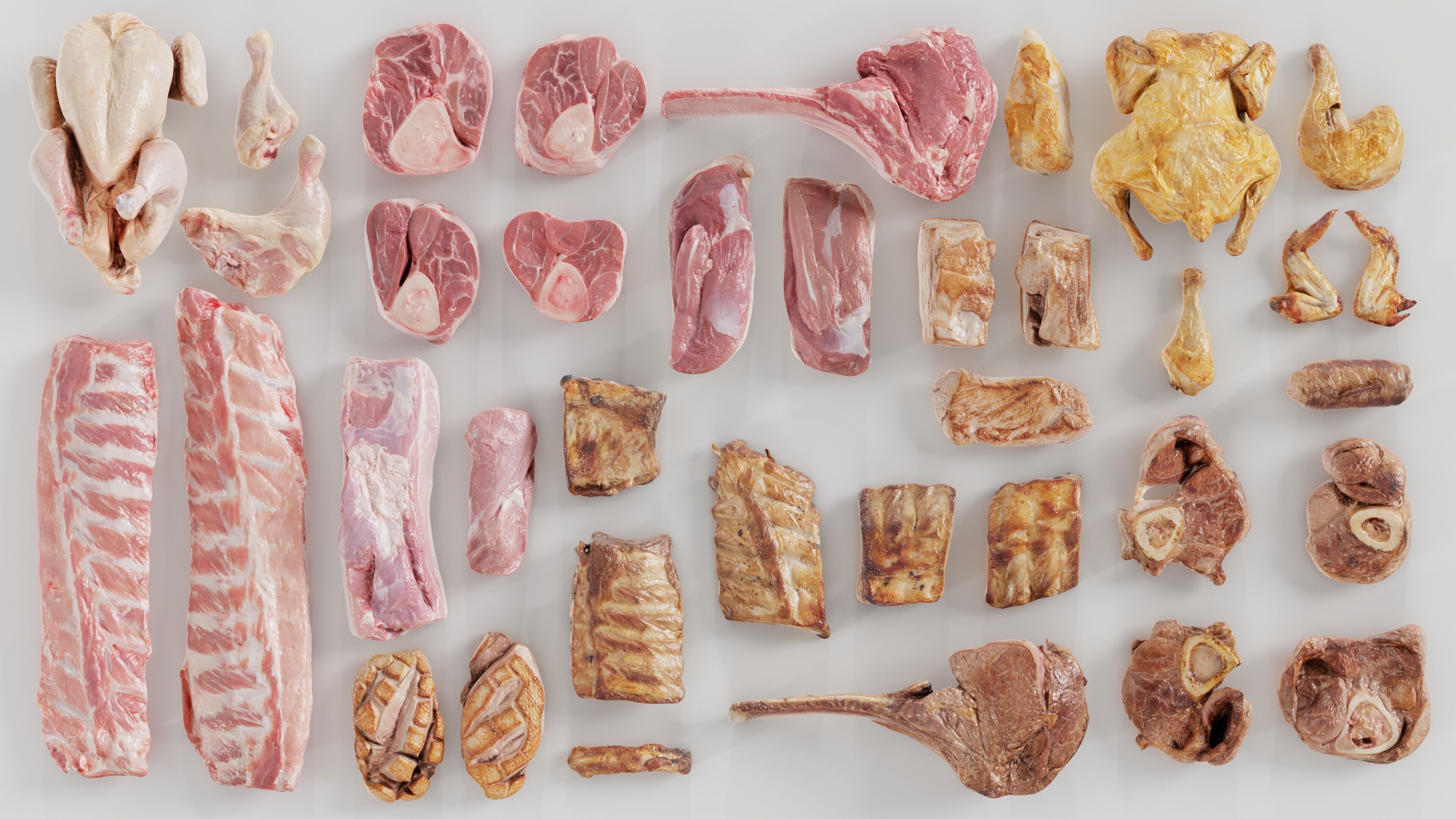 36 Meat and Chicken Raw and Cooked Low-poly 3D model_0