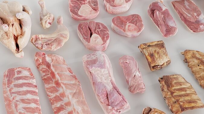 36 Meat and Chicken Raw and Cooked Low-poly 3D model 5