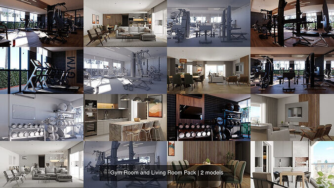 Gym Room and Living Room Pack 3D Model Collection