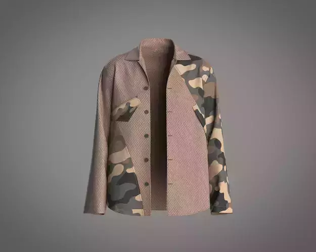 Mens cut and sew shirt with camouflage and texture fabric 3D model