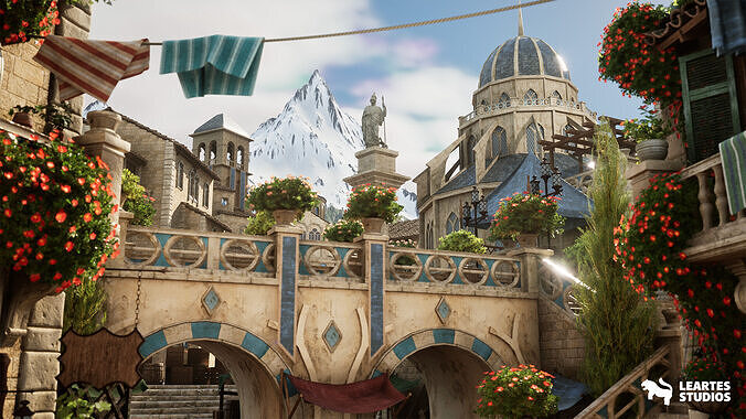 Fantasy City Street Environment Low-poly 3D model
