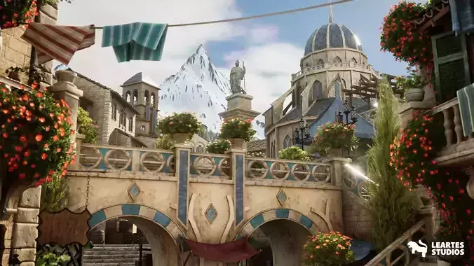 Fantasy City Street Environment Low-poly 3D model