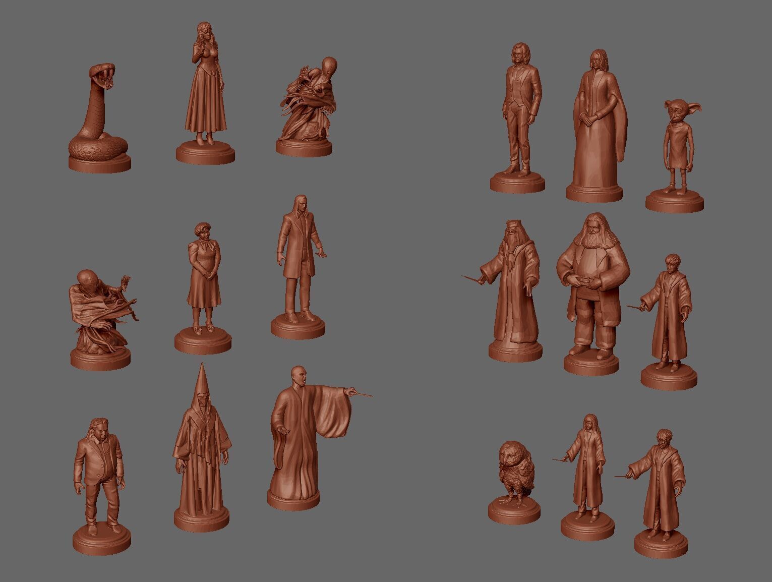 Harry Potter Chess set miniatures 3D print model_9