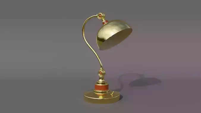 Vintage gold metal desk lamp with wooden trims