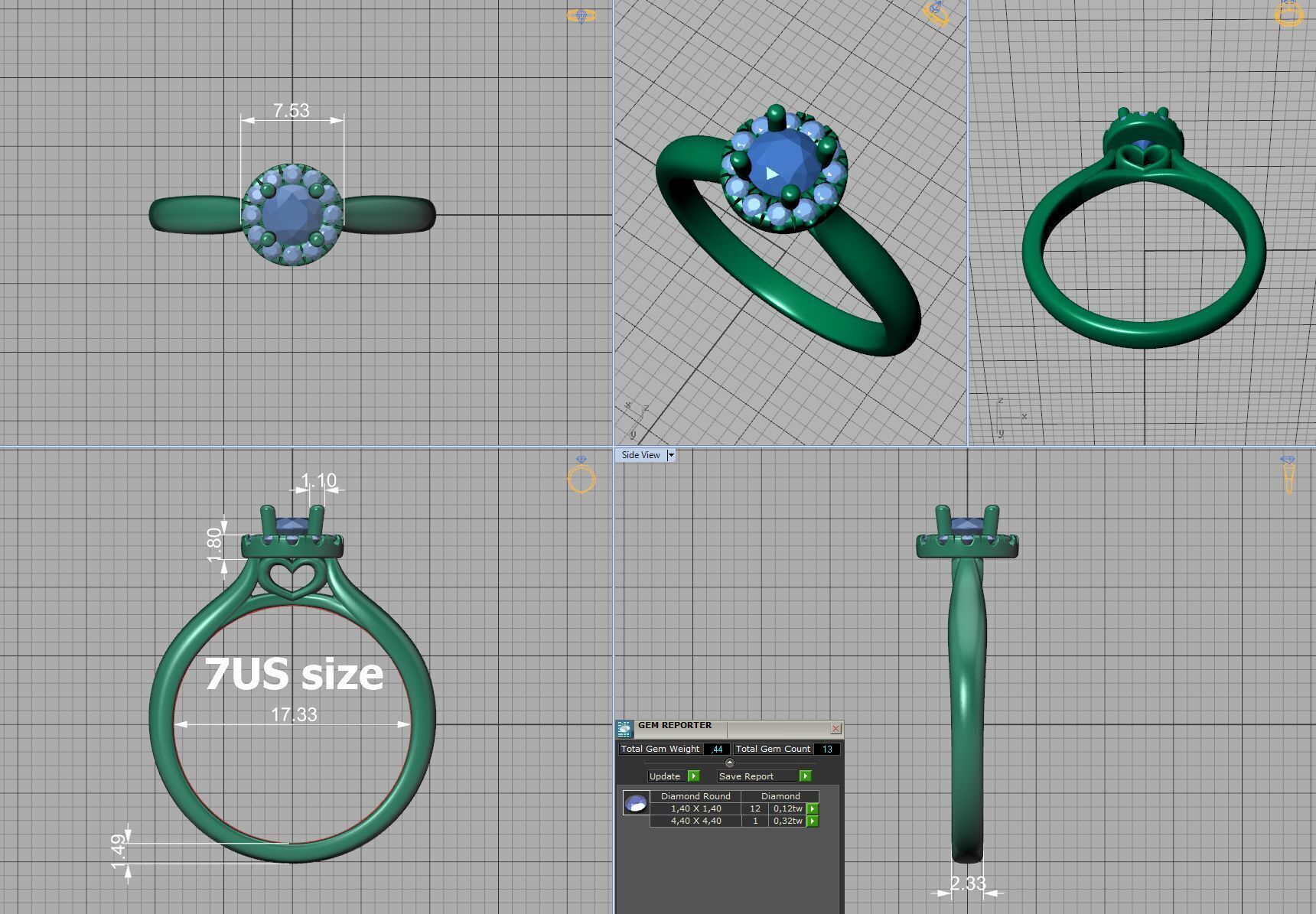 Round Halo Ring 4mm Stone Engagement Ring 30 pointer gem 3D print model_7