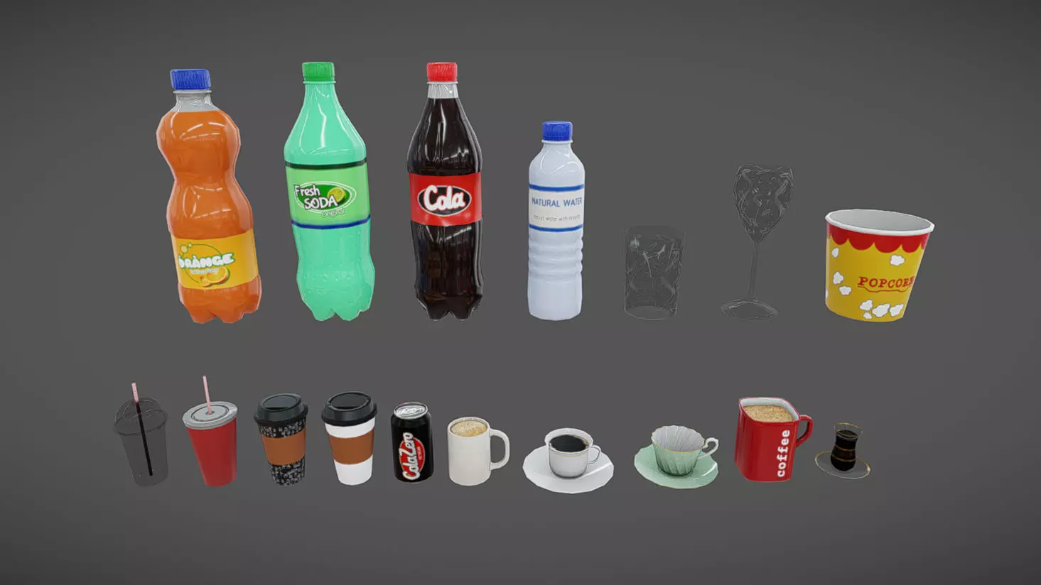 Drink Pack 01 Low-poly 3D model