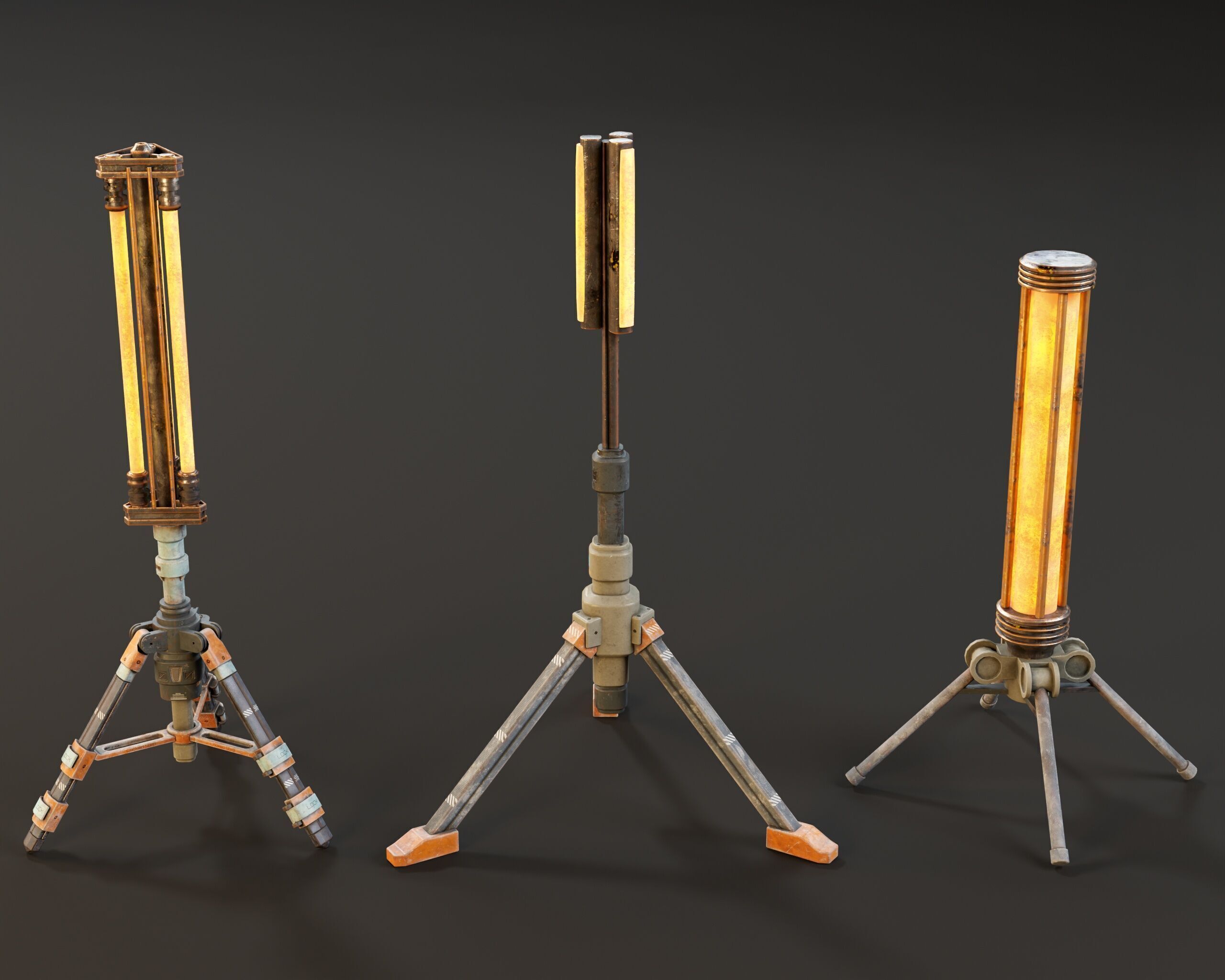 Sci-Fi Tripod Light Set Low-poly 3D model_2